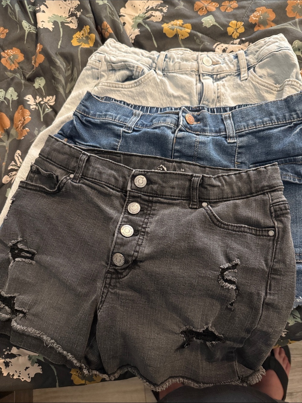 Multiples Girls Denim Short Set — Black, Blue, Light Gray